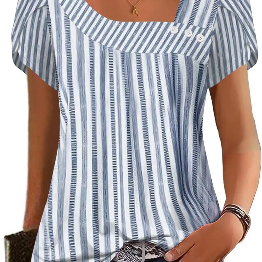 Womens Petal Sleeve Summer Top in Blue, Small